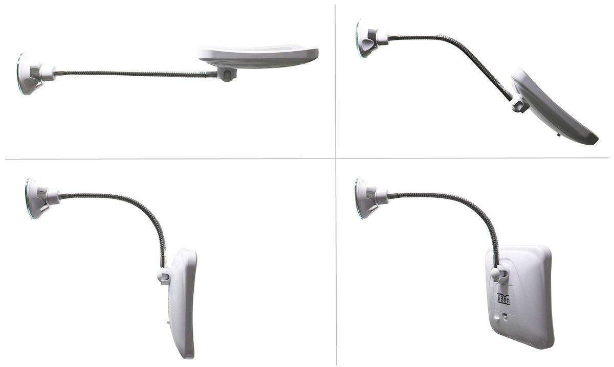 JiBen Square Flexible Gooseneck LED Lighted 10X Magnifying Makeup Mirror with Power Locking Suction Cup, Bright Diffused Light, 360 Degree Swivel, Portable Cordless Travel and Home Bathroom Vanity Mirror (White) Avelisse