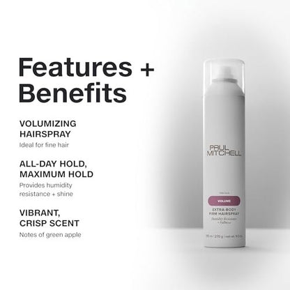 Paul Mitchell Extra-Body Firm Hairspray - Extreme Hold, Maximum Volume & Humidity Resistance for Fine Hair, 9.5 oz Avelisse