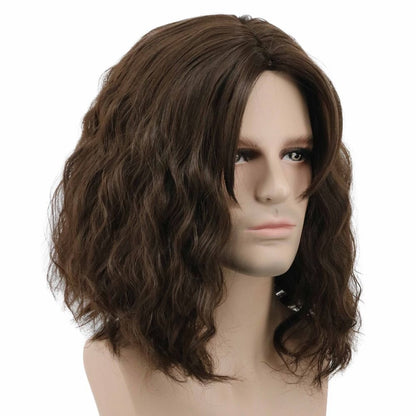 karlery Men's Fluffy Short Curly Brown Wig - Halloween Cosplay Wig for Costume Parties