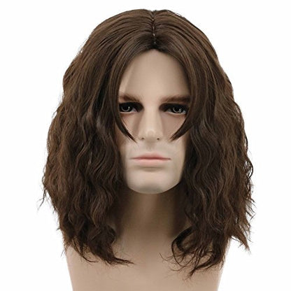 karlery Men's Fluffy Short Curly Brown Wig - Halloween Cosplay Wig for Costume Parties