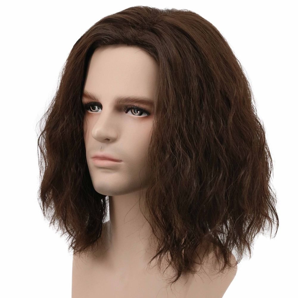 karlery Men Fluffy Short Curly Brown Wig - Realistic Synthetic Costume Wig for Cosplay & Halloween - görsel 3