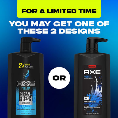 AXE Phoenix Men's Body Wash & Shower Gel, 3-Pack, 32 Fl Oz Each - Invigorating Crushed Mint & Rosemary Scent, 12H Freshness Avelisse