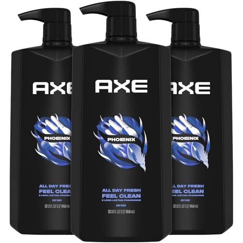 AXE Phoenix Men's Body Wash & Shower Gel, 3-Pack, 32 Fl Oz Each - Invigorating Crushed Mint & Rosemary Scent, 12H Freshness Avelisse