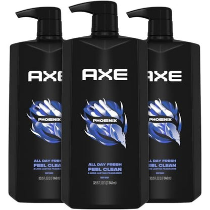 AXE Phoenix Men's Body Wash & Shower Gel, 3-Pack, 32 Fl Oz Each - Invigorating Crushed Mint & Rosemary Scent, 12H Freshness Avelisse