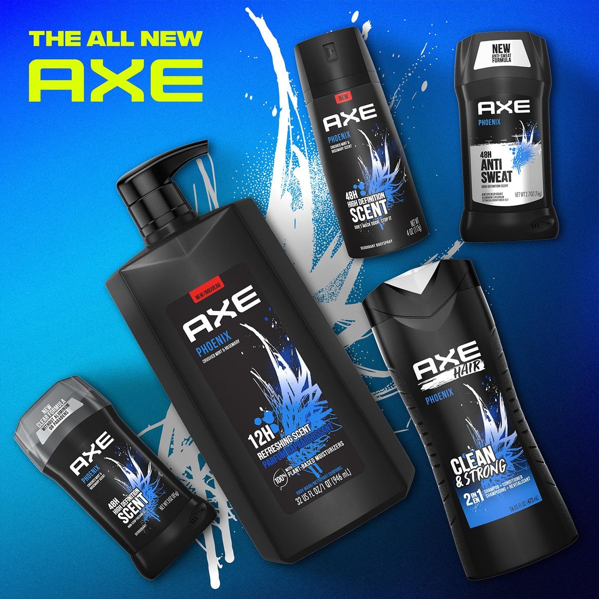 AXE Phoenix Men's Body Wash & Shower Gel, 3-Pack, 32 Fl Oz Each - Invigorating Crushed Mint & Rosemary Scent, 12H Freshness Avelisse