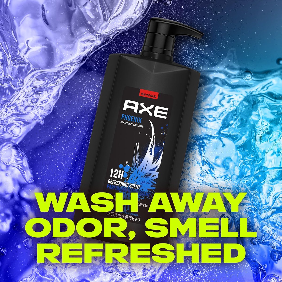 AXE Phoenix Men's Body Wash & Shower Gel, 3-Pack, 32 Fl Oz Each - Invigorating Crushed Mint & Rosemary Scent, 12H Freshness Avelisse