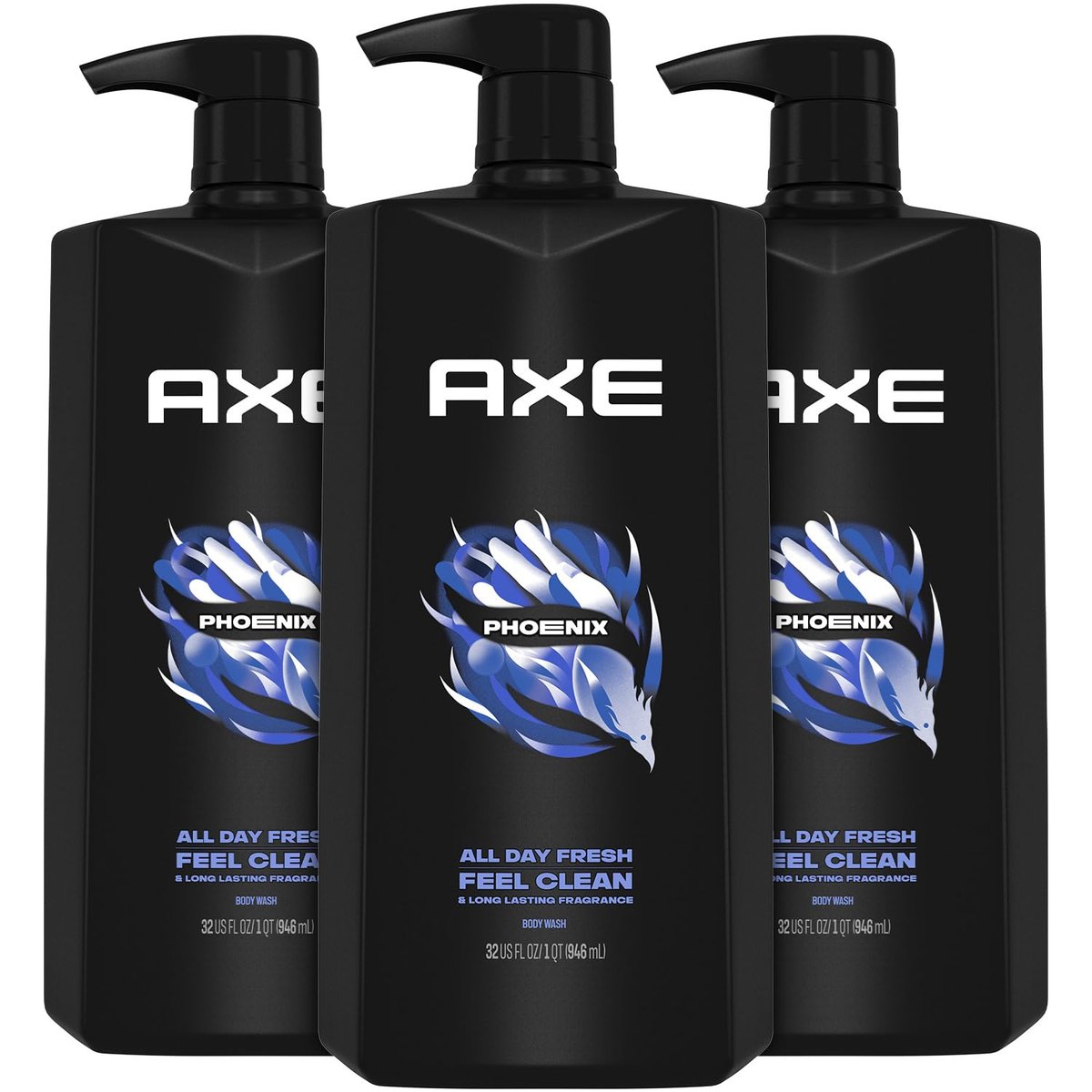 AXE Phoenix Men's Body Wash & Shower Gel, 3-Pack, 32 Fl Oz Each - Invigorating Crushed Mint & Rosemary Scent, 12H Freshness Avelisse