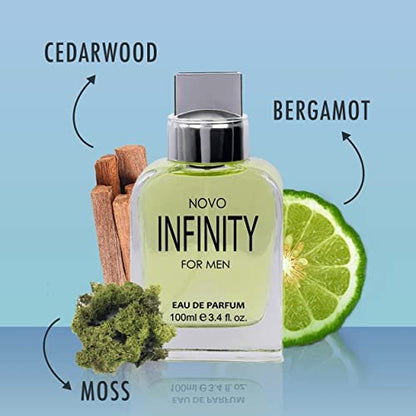 NovoGlow Novo Infinity for Men Eau De Parfum Spray - 3.4 Fl Oz - Citrusy & Floral Top Notes, Long-Lasting Freshness Avelisse