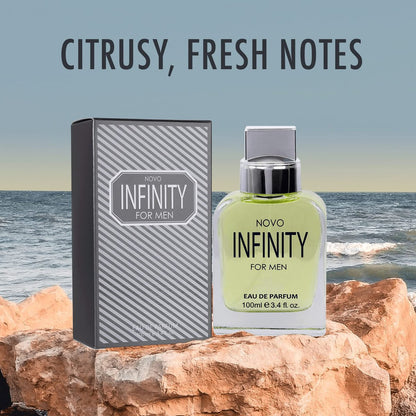 NovoGlow Novo Infinity for Men Eau De Parfum Spray - 3.4 Fl Oz - Citrusy & Floral Top Notes, Long-Lasting Freshness Avelisse