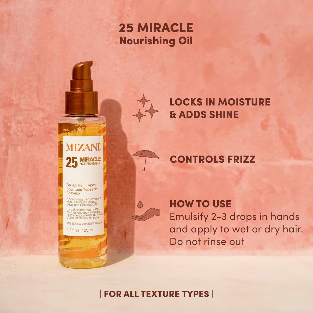 Mizani 25 Miracle Nourishing Hair Oil for Curly Hair - Lightweight, Anti-Frizz, Silicone-Free, Paraben-Free with Coconut and Jojoba Oil, 4.2 Fl Oz Avelisse