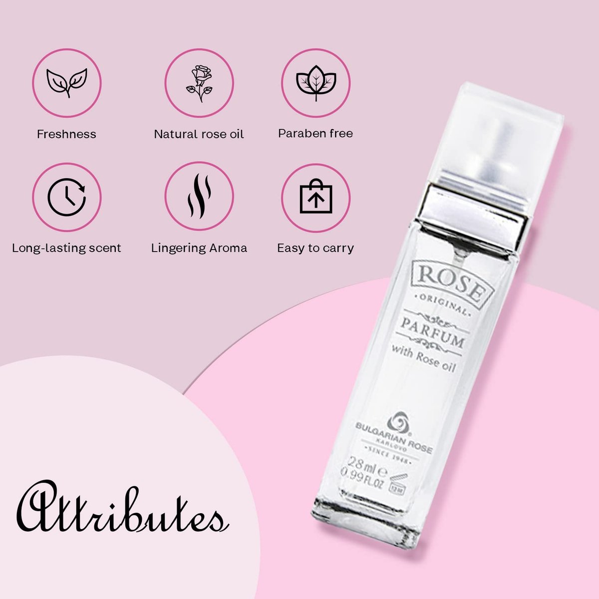 Original Bulgarian Rose Perfume - Natural Eau de Parfum - Long Lasting Freshness - Paraben Free - Unisex Fragrance - 28ml Avelisse
