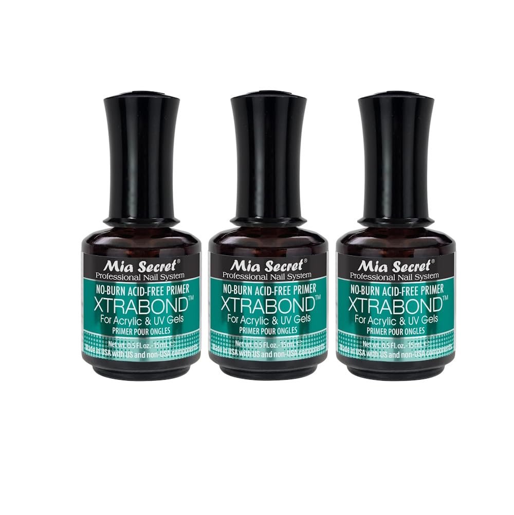 Mia Secret 3-Pack No Burn Acid Free Primer Xtra Bond for Acrylic & UV Gel Nails, 0.5 Fl Oz Each Avelisse