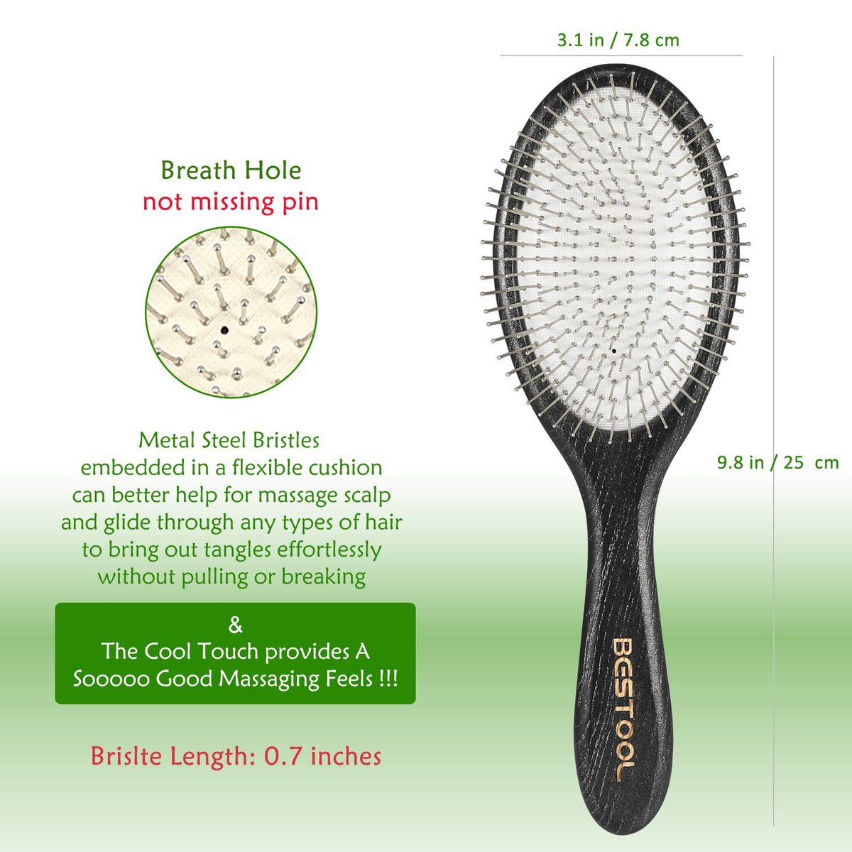BESTOOL Paddle Detangler Hair Brush with Metal Bristles – Anti-Static for All Hair Types, Wet & Dry Use Avelisse