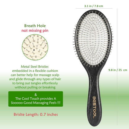 BESTOOL Paddle Detangler Hair Brush with Metal Bristles – Anti-Static for All Hair Types, Wet & Dry Use Avelisse