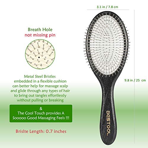 BESTOOL Paddle Detangler Hair Brush with Metal Bristles – Anti-Static for All Hair Types, Wet & Dry Use Avelisse