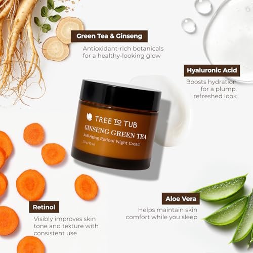Tree To Tub Retinol Anti Aging Face Moisturizer for Dry & Sensitive Skin - Anti Wrinkle Hyaluronic Acid Facial Moisturizer, Vitamin A & E Night Cream with Organic Aloe & Natural Ginseng - görsel 9