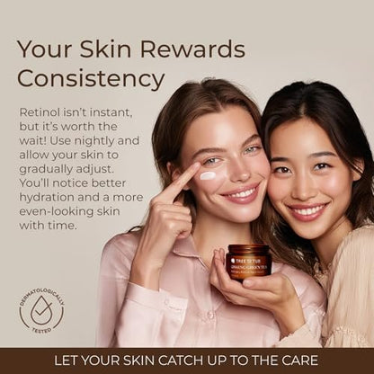 Tree To Tub Retinol Anti Aging Face Moisturizer for Dry & Sensitive Skin - Anti Wrinkle Hyaluronic Acid Facial Moisturizer, Vitamin A & E Night Cream with Organic Aloe & Natural Ginseng