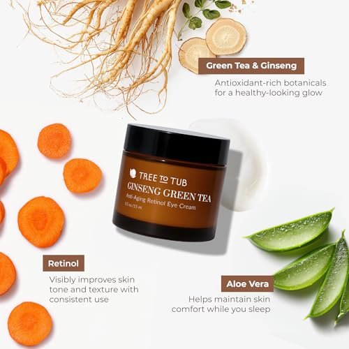 Tree To Tub Retinol Under Eye Cream for Dark Circles, Puffiness, Wrinkles, Bags Under Eyes - Sensitive Skin Night Eye Moisturizer with Hyaluronic Acid, Organic Green Tea, Natural Ginseng - görsel 10