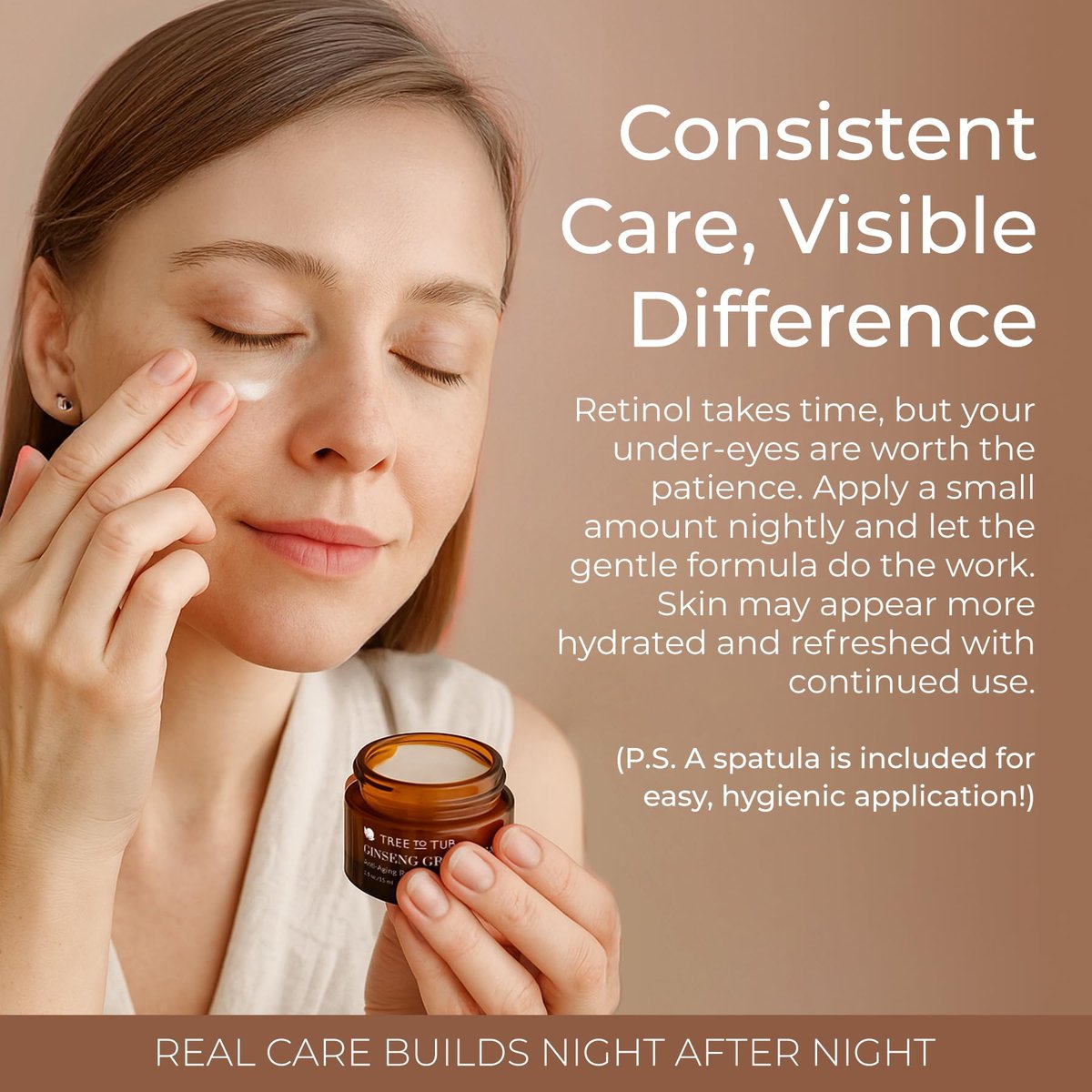 Tree To Tub Retinol Under Eye Cream for Dark Circles, Puffiness, Wrinkles, Bags Under Eyes - Sensitive Skin Night Eye Moisturizer with Hyaluronic Acid, Organic Green Tea, Natural Ginseng - görsel 11