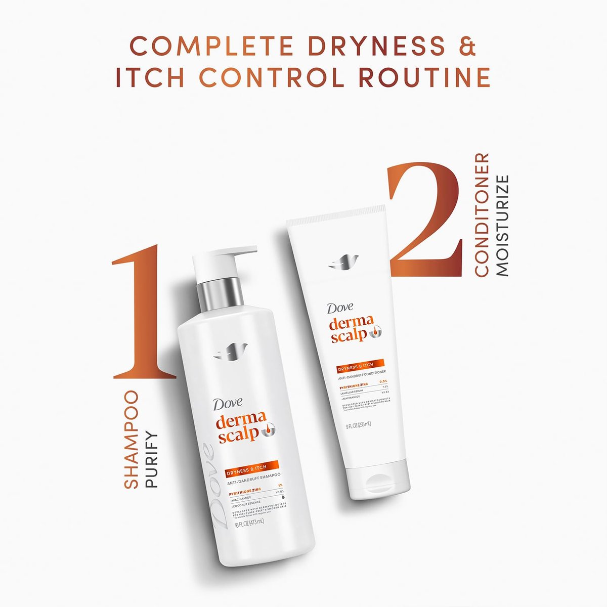 Dove DermaCare Scalp Dryness & Itch Relief Shampoo and Conditioner Set - Anti-Dandruff, Anti-Frizz, Smoothing Hair Care, 12 oz (2 Piece Set) Avelisse