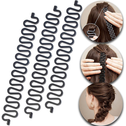 3-Pack Hair Braiding Tool Roller with Hook – Magic Twist Styling Bun Maker, DIY Hair Accessories (Black)