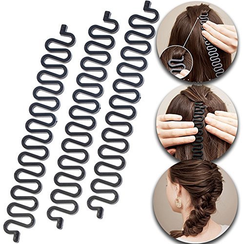 3-Pack Hair Braiding Tool Roller with Hook – Magic Twist Styling Bun Maker, DIY Hair Accessories (Black) - görsel 2