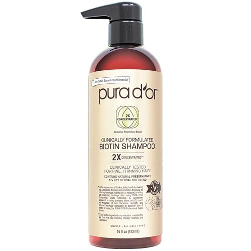 PURA D'OR 16 Oz Biotin Shampoo for Thinning Hair - Clinically Formulated, 2X Concentrated with 17+ Herbal Blend for Women and Men Avelisse