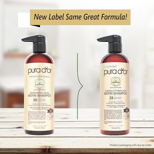 PURA D'OR 16 Oz Biotin Shampoo for Thinning Hair - Clinically Formulated, 2X Concentrated with 17+ Herbal Blend for Women and Men Avelisse