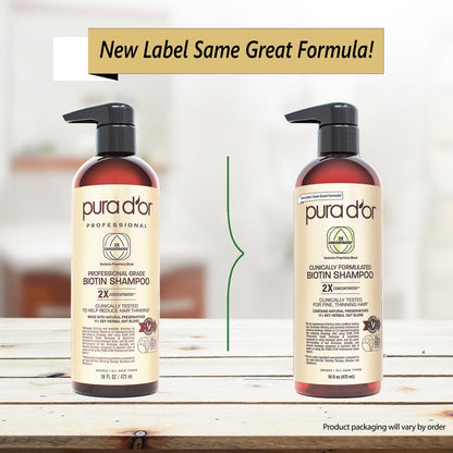 PURA D'OR 16 Oz Biotin Shampoo for Thinning Hair - Clinically Formulated, 2X Concentrated with 17+ Herbal Blend for Women and Men Avelisse