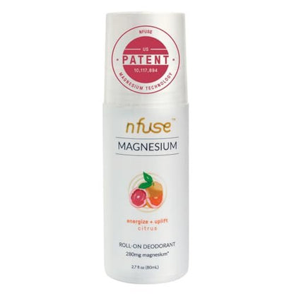 Nfuse Magnesium Roll-On Deodorant - Natural, Aluminum-Free with Patented Magnesium Delivery Technology and Citrus Essential Oils, 2.7 oz Avelisse