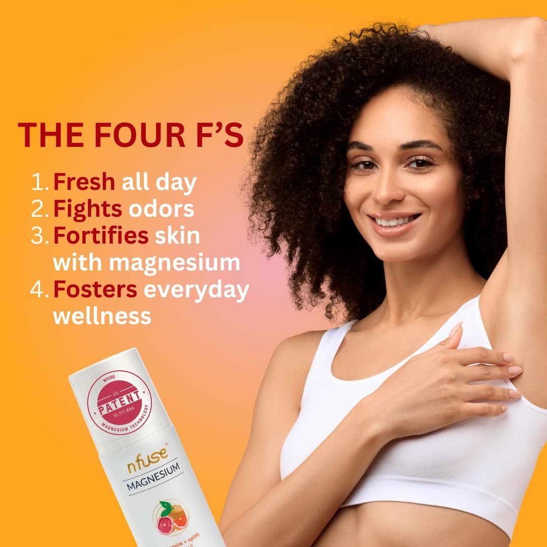 Nfuse Magnesium Roll-On Deodorant - Natural, Aluminum-Free with Patented Magnesium Delivery Technology and Citrus Essential Oils, 2.7 oz Avelisse