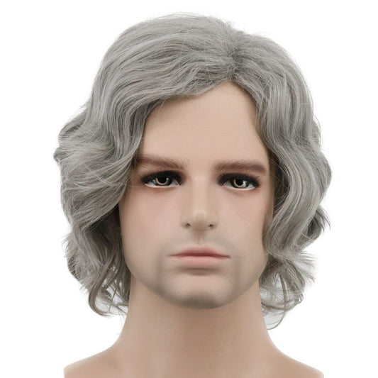 karlery Men Short Bob Wave Gray Wig - Realistic Synthetic Hair for Cosplay, Halloween, and Anime Costumes