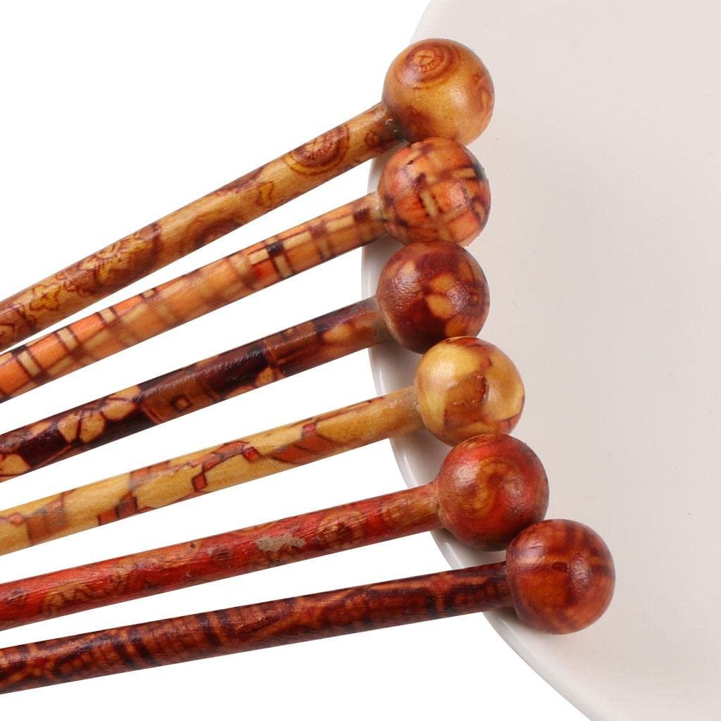 Baoblaze 6-Piece Wood Hair Sticks - Japanese Hair Chopsticks for Women, Handcrafted 13cm (Brown & Red) - görsel 3