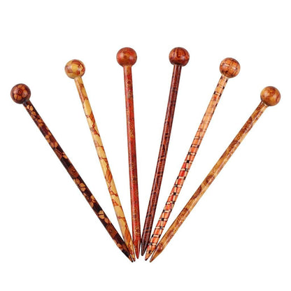Baoblaze 6-Piece Wood Hair Sticks - Japanese Hair Chopsticks for Women, Handcrafted 13cm (Brown & Red)