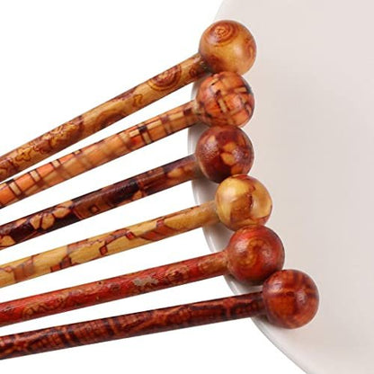 Baoblaze 6-Piece Wood Hair Sticks - Japanese Hair Chopsticks for Women, Handcrafted 13cm (Brown & Red)