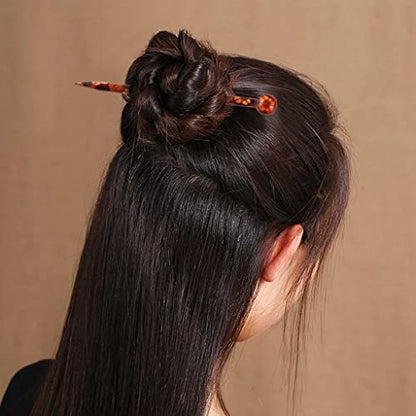 Baoblaze 6-Piece Wood Hair Sticks - Japanese Hair Chopsticks for Women, Handcrafted 13cm (Brown & Red)