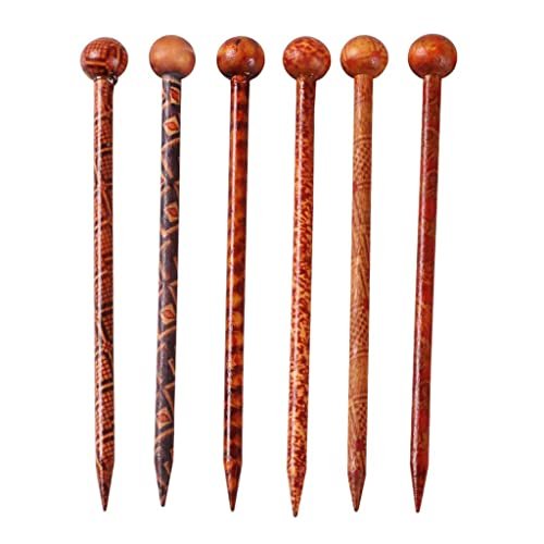 Baoblaze 6-Piece Wood Hair Sticks - Japanese Hair Chopsticks for Women, Handcrafted 13cm (Brown & Red) - görsel 2