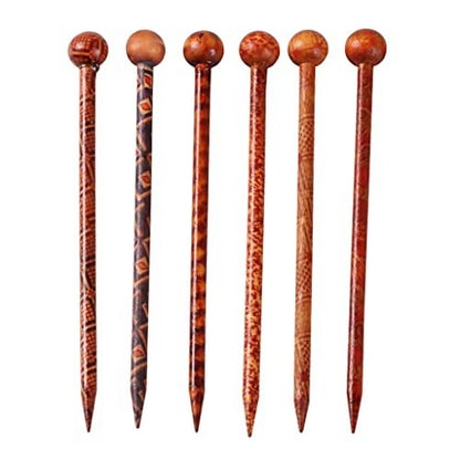 Baoblaze 6-Piece Wood Hair Sticks - Japanese Hair Chopsticks for Women, Handcrafted 13cm (Brown & Red)