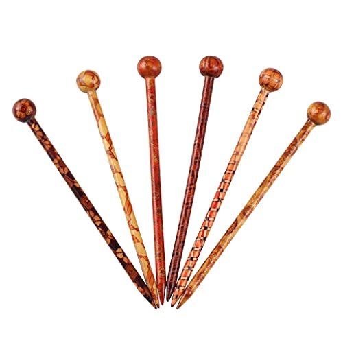Baoblaze 6-Piece Wood Hair Sticks - Japanese Hair Chopsticks for Women, Handcrafted 13cm (Brown & Red) - görsel 14
