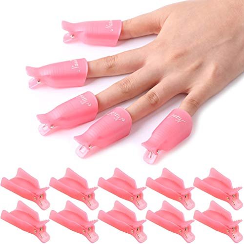 KINGMAS 10 Pack Gel Nail Polish Remover Clips - Plastic Acrylic Nail Art Soak Off Wrap Cleaner Cap Clips, Pink - görsel 1