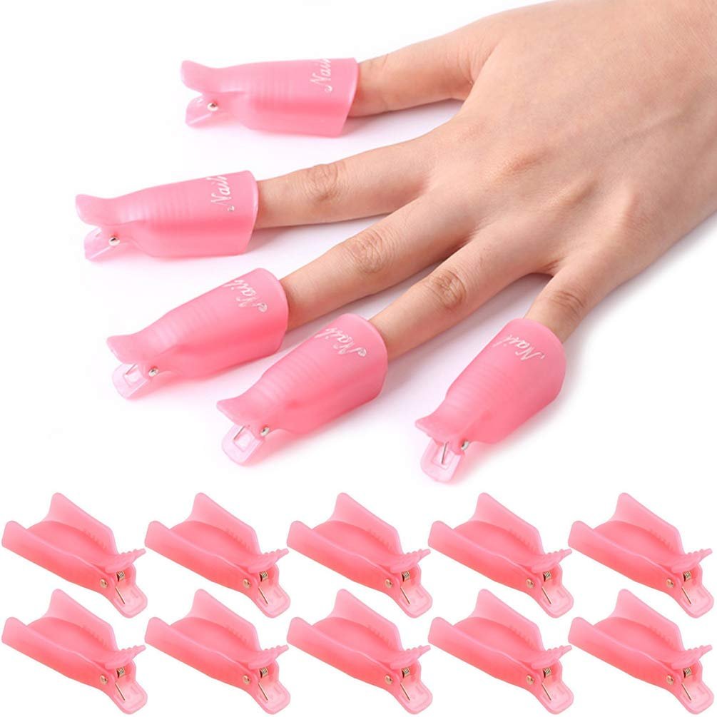 KINGMAS 10 Pack Gel Nail Polish Remover Clips - Plastic Acrylic Nail Art Soak Off Wrap Cleaner Cap Clips, Pink - görsel 2