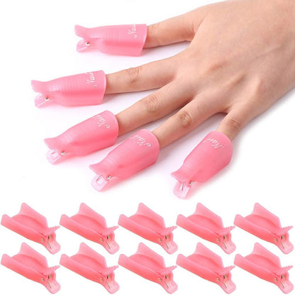 KINGMAS 10 Pack Gel Nail Polish Remover Clips - Plastic Acrylic Nail Art Soak Off Wrap Cleaner Cap Clips, Pink