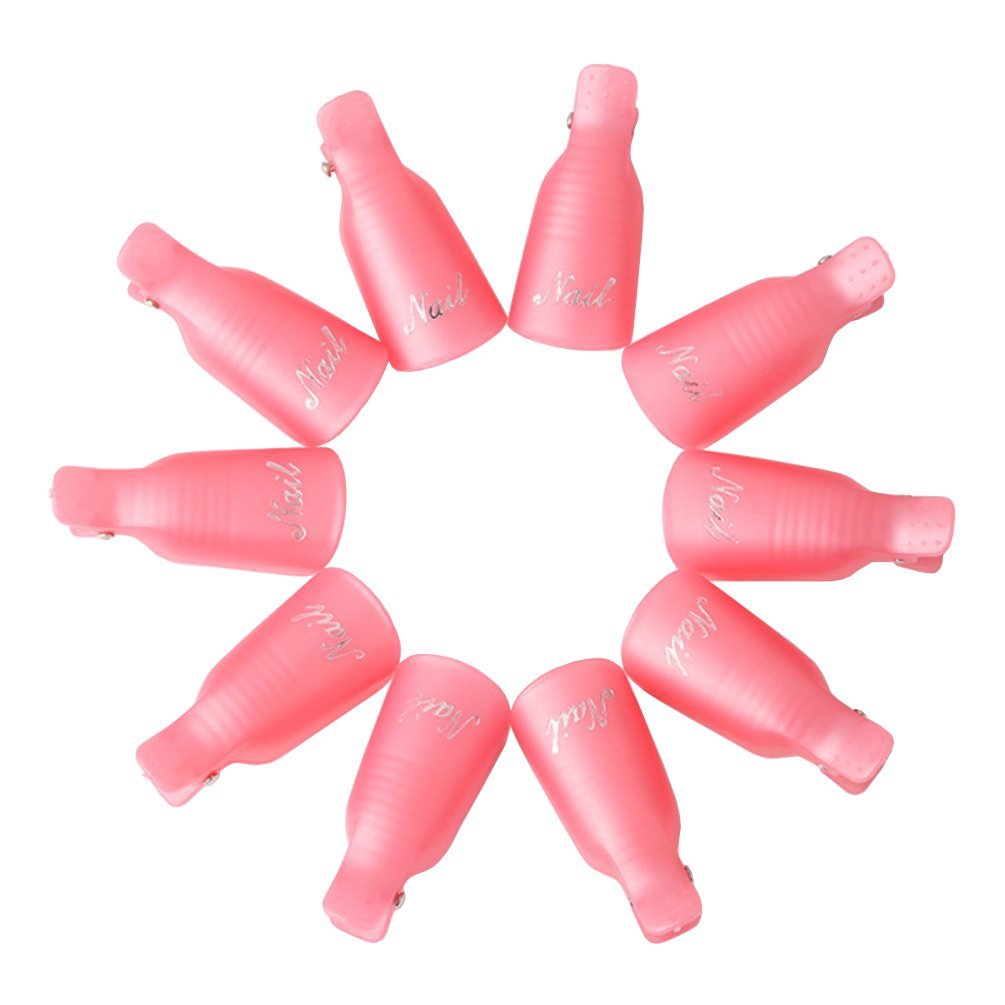 KINGMAS 10 Pack Gel Nail Polish Remover Clips - Plastic Acrylic Nail Art Soak Off Wrap Cleaner Cap Clips, Pink - görsel 4