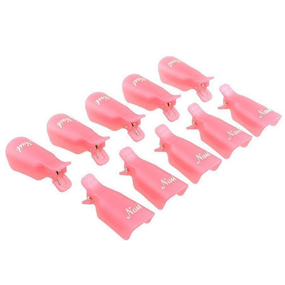 KINGMAS 10 Pack Gel Nail Polish Remover Clips - Plastic Acrylic Nail Art Soak Off Wrap Cleaner Cap Clips, Pink