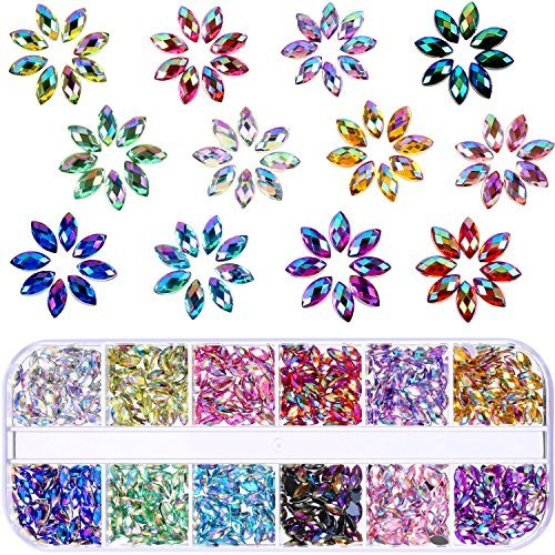 TecUnite 1200 Pieces 12 Colors Shiny Nail Rhinestones Flat Back Gems for Crafts, Nail Art, and Party Decorations Avelisse