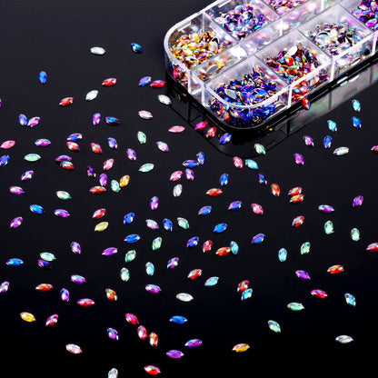 TecUnite 1200 Pieces 12 Colors Shiny Nail Rhinestones Flat Back Gems for Crafts, Nail Art, and Party Decorations Avelisse