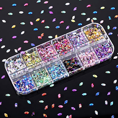 TecUnite 1200 Pieces 12 Colors Shiny Nail Rhinestones Flat Back Gems for Crafts, Nail Art, and Party Decorations Avelisse