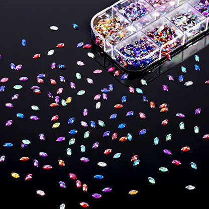 TecUnite 1200 Pieces 12 Colors Shiny Nail Rhinestones Flat Back Gems for Crafts, Nail Art, and Party Decorations Avelisse