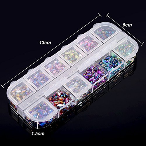 TecUnite 1200 Pieces 12 Colors Shiny Nail Rhinestones Flat Back Gems for Crafts, Nail Art, and Party Decorations Avelisse