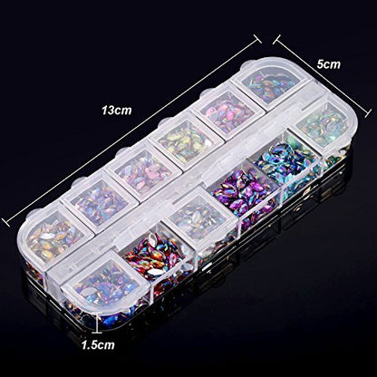 TecUnite 1200 Pieces 12 Colors Shiny Nail Rhinestones Flat Back Gems for Crafts, Nail Art, and Party Decorations Avelisse